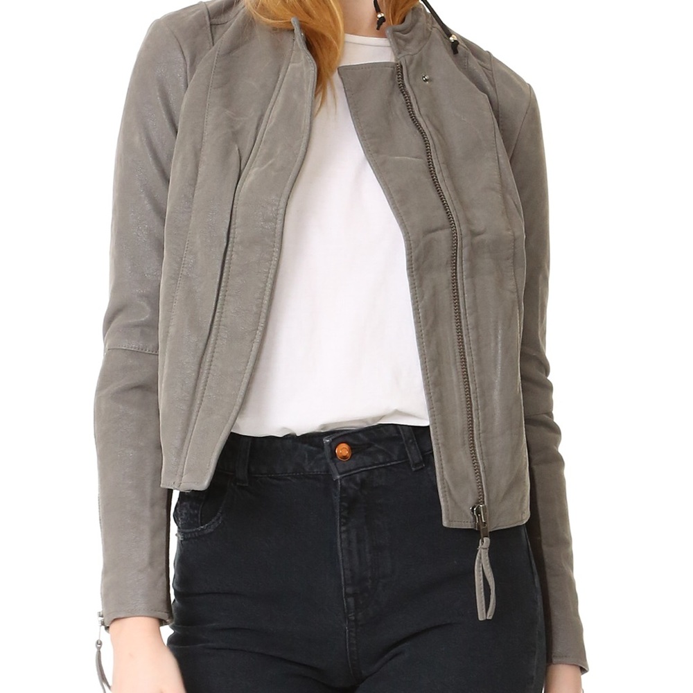 Free people clean vegan moto gray jacket size 2